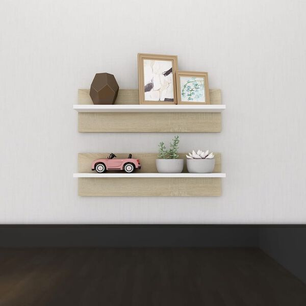 vidaXL Vegghyller 2 stk hvit og sonoma eik 60x11,5x18cm konstruert tre
