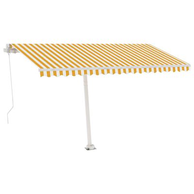 vidaXL Manuell uttrekkbar markise med LED 400x350 cm gul og hvit