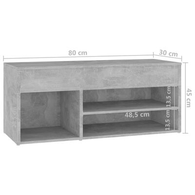 vidaXL Skobenk betonggrå 80x30x45 cm sponplater