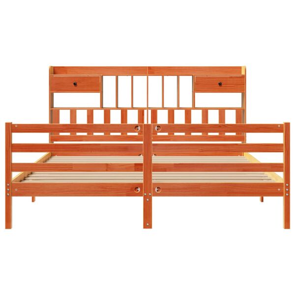 vidaXL Seng med bokhylle uten madrass voksbrun 180x200 cm heltre furu