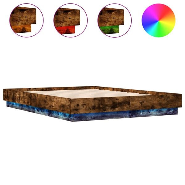 vidaXL Sengeramme med LED-lys r&oslash;kt eik 120x190 cm