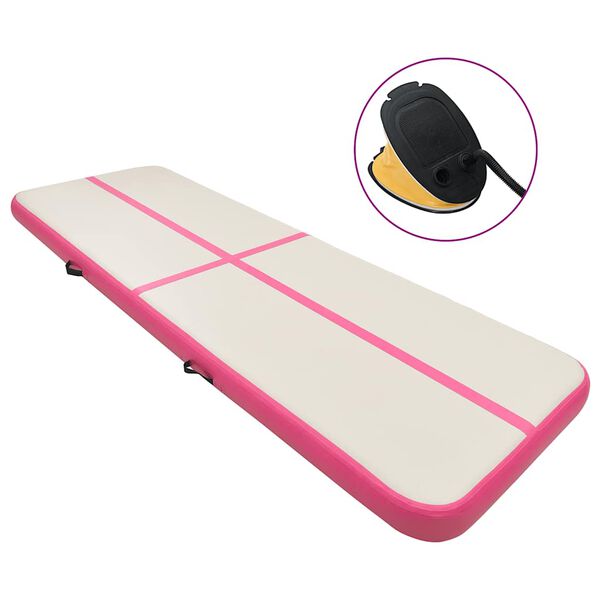 vidaXL Oppbl&aring;sbar gymnastikkmatte med pumpe 600x100x15 cm PVC rosa