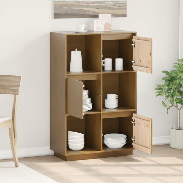 vidaXL Highboard honningbrun 74x35x117 cm heltre furu