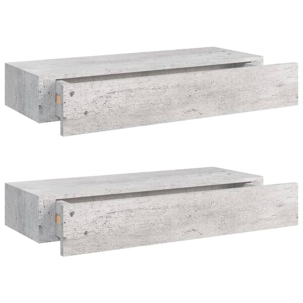 vidaXL Veggmonterte skuffehyller 2 stk betonggrå 60x23,5x10 cm MDF