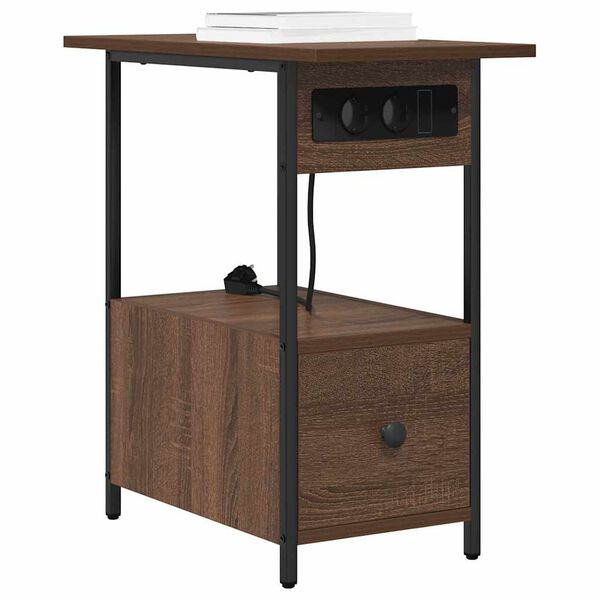 vidaXL Nattbordskap med skuff Brun Eik 60 x 30 x 61 cm Konstruert tre