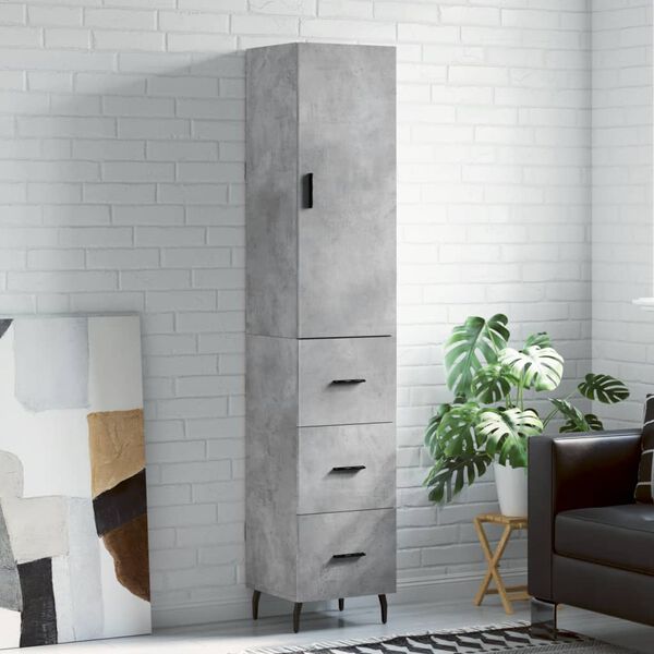 vidaXL Highboard betonggr&aring; 34,5x34x180 cm konstruert tre