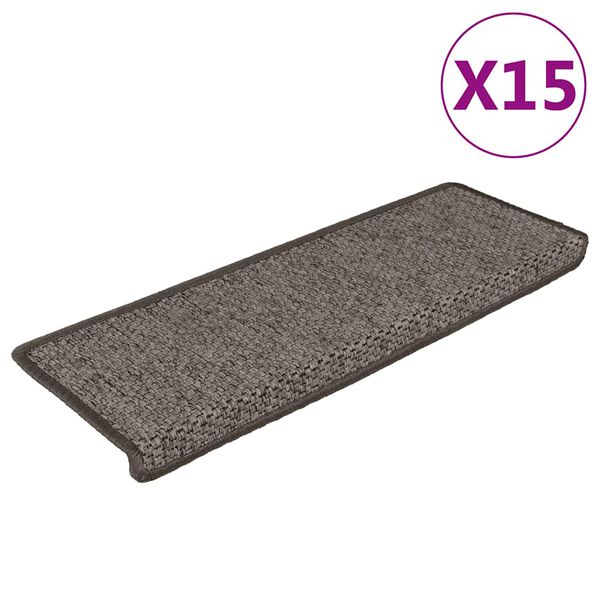 vidaXL Selvklebende trappematter sisal 15 stk 65x21x4 cm grå og beige