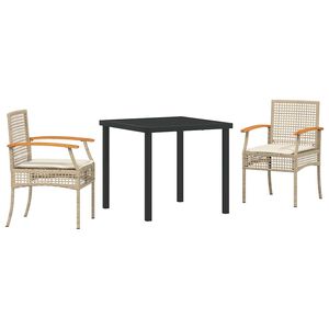 vidaXL Hage Spisegruppe med pute 3 pcs Beige og svart Rotting