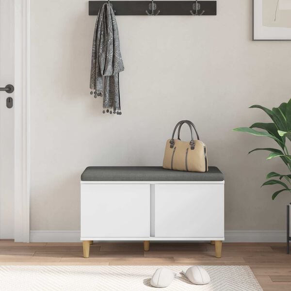 vidaXL Gangbenk med pute med lagring med d&oslash;r Hvit 80 x 38 x 46 cm
