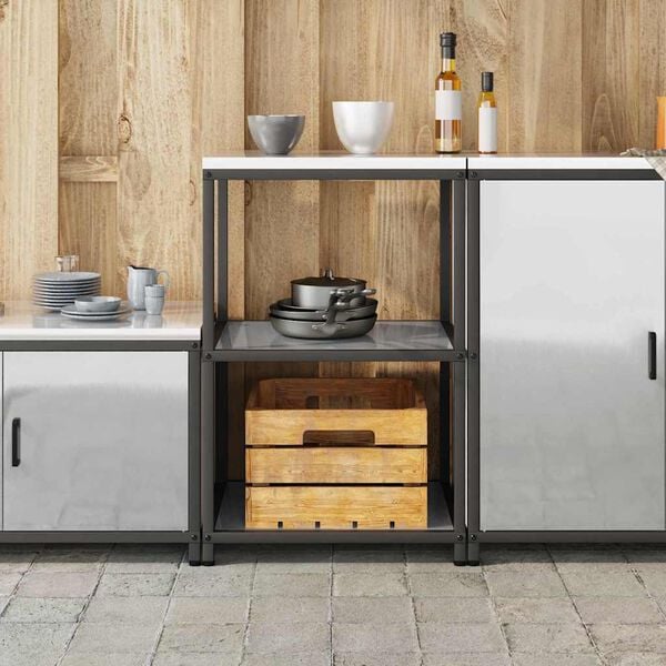 vidaXL Kjøkkenoppbevaring med hylle sølv 60 x 50 x 92 cm Stål