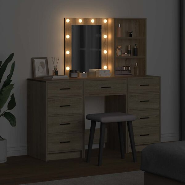 vidaXL Sminkebord med skuff 3 pcs Brun 40 x 41 x 135 cm Konstruert tre