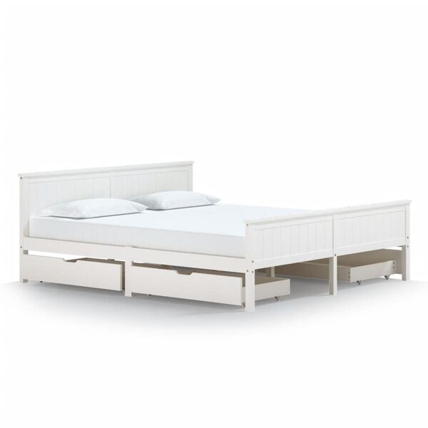 vidaXL Sengeramme med 4 skuffer hvit heltre furu 180x200 cm