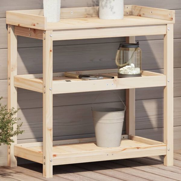 vidaXL Pottebord med hyller 82,5x45x86,5 cm heltre furu