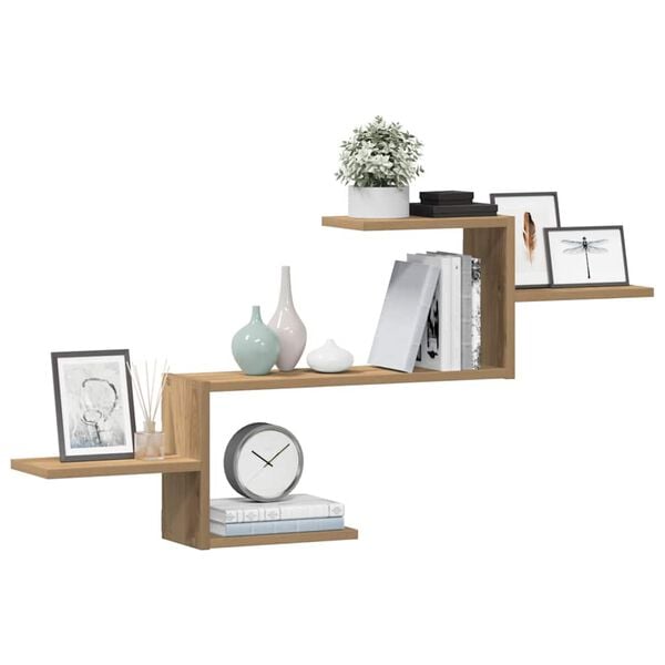 vidaXL Veggmontert hjørnehylle artisan eik 104x15x49 cm konstruert tre