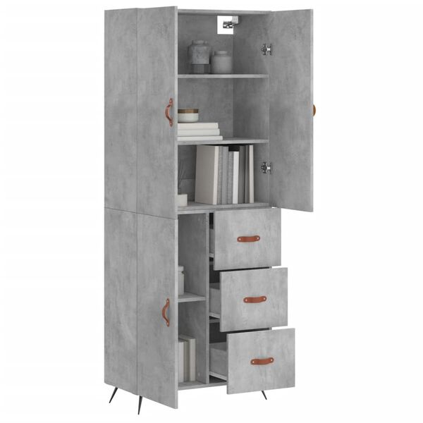vidaXL Highboard betonggrå 69,5x34x180 cm konstruert tre