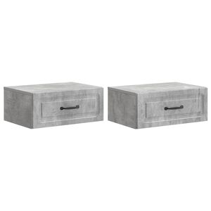 vidaXL Vegghengt Nattbord med skuff 2 pcs Betonggr&aring; 49 x 34,5 x 20 cm