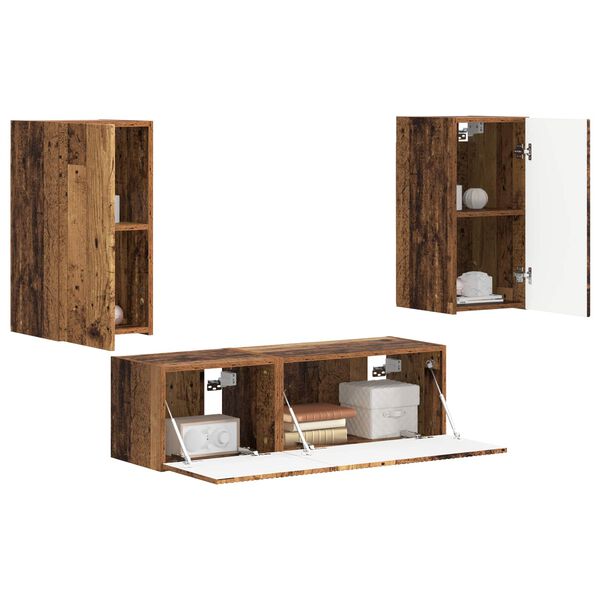 vidaXL TV vegghyllesett Veggmontert 4 pcs Gammelt tre Konstruert tre