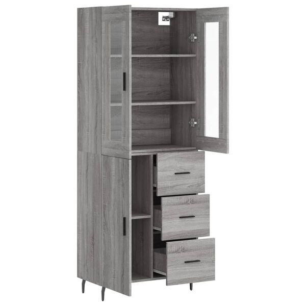 vidaXL Highboard grå sonoma 69,5x34x180 cm konstruert tre