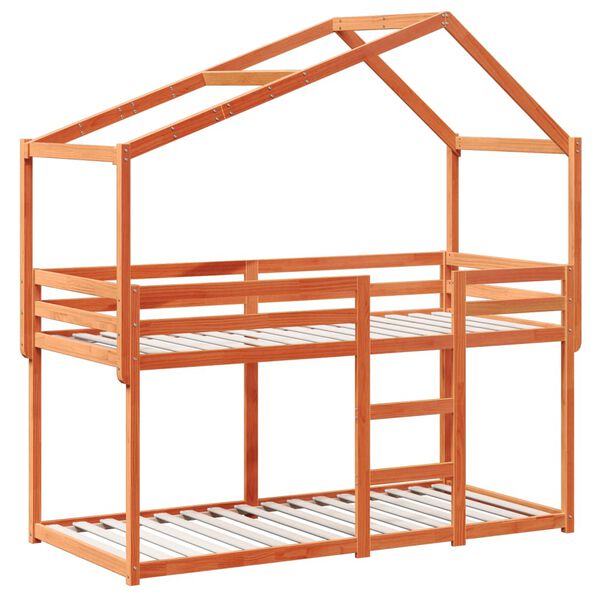 vidaXL Køyeseng med tak voksbrun 90x190 cm heltre furu