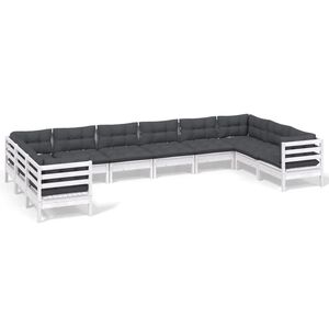 vidaXL Hagesofagruppe med puter 10 deler hvit heltre furu
