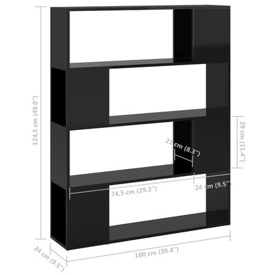 vidaXL Bokhylle/romdeler høyglans svart 100x24x124 cm