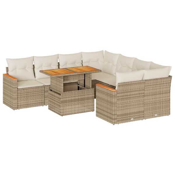 vidaXL Hagesofaer med puter 9 deler beige polyrotting akasie