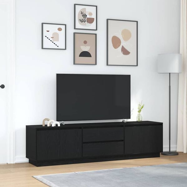 vidaXL TV-benk med LED-lys svart eik 193,5x41x50 cm