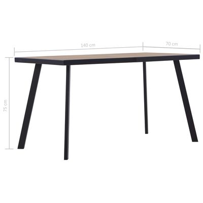 vidaXL Spisebord lys trefarge og svart 140x70x75 cm MDF