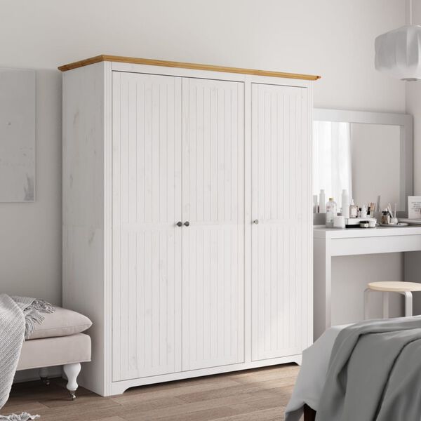 vidaXL Garderobe BODO hvit og brun 146x53,5x173 cm heltre furu
