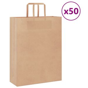 vidaXL Papirposer 50 stk med h&aring;ndtak brun 32x12x42 cm