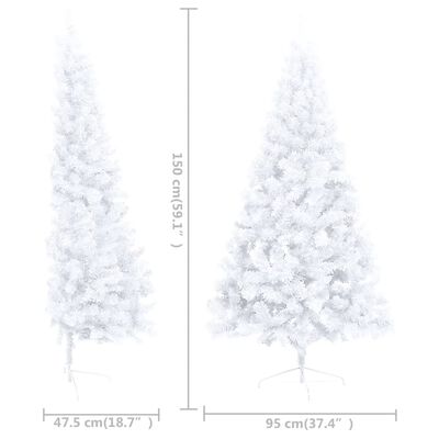 vidaXL Forhåndsbelyst kunstig halvt juletre med kulesett hvit 150 cm