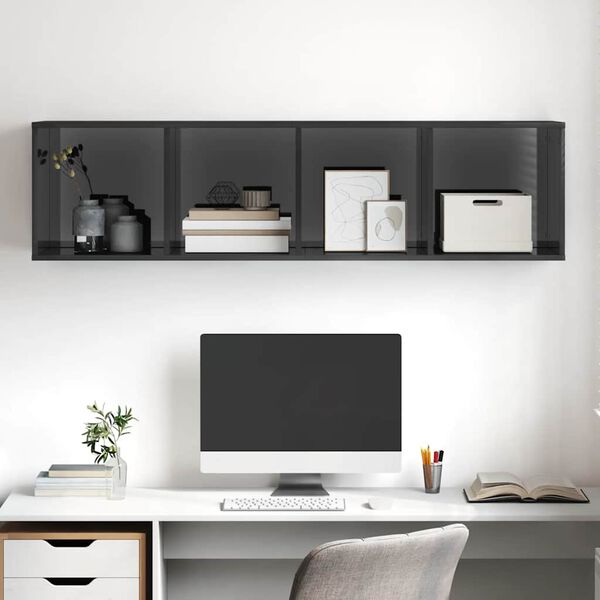 vidaXL Vegghengt TV-benk h&oslash;yglans gr&aring; 37x37x142,5 cm konstruert tre