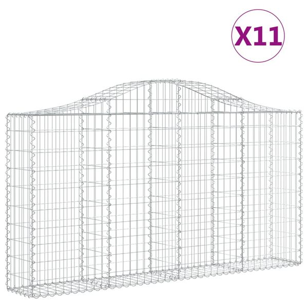 vidaXL Gabionkurver buede 11 stk 200x30x100/120 cm galvanisert jern