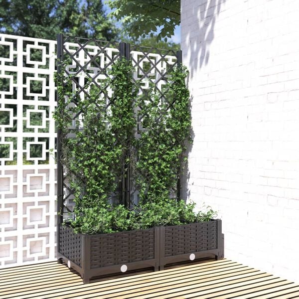 vidaXL Hagepotte med espalier svart 80x40x121,5 cm PP