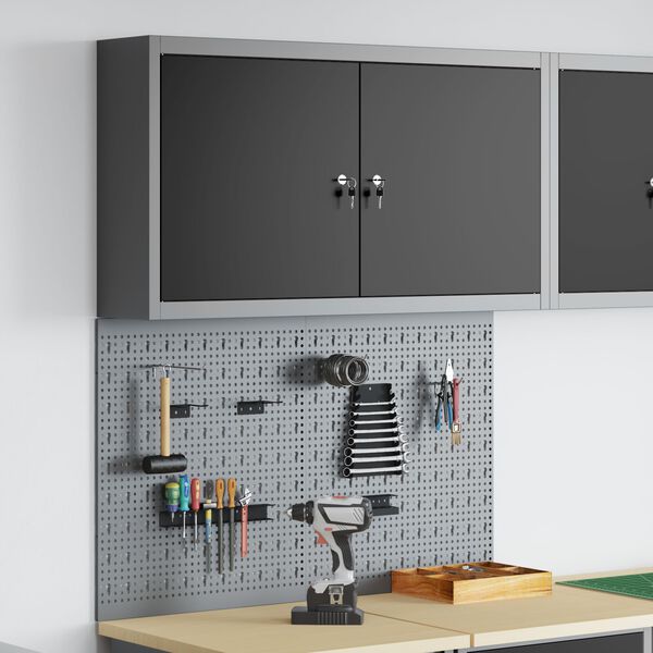 vidaXL Verktøyskab og Pegboard Sett 3 pcs Svart 100 x 20 x 115 cm Stål