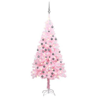 vidaXL Kunstig juletresett med LED og kuler 180 cm PVC rosa