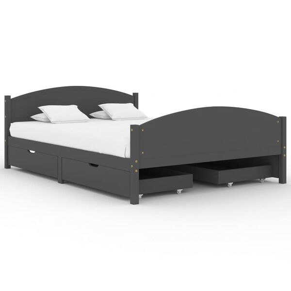 vidaXL Sengeramme med 4 skuffer mørkegrå heltre furu 140x200 cm