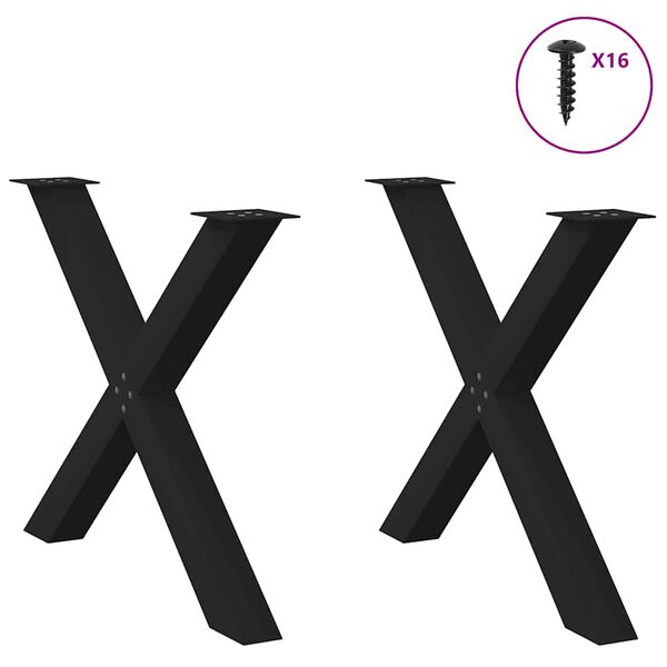 vidaXL Spisebordben X-formet 2 stk svart 90 x (72-73) cm stål