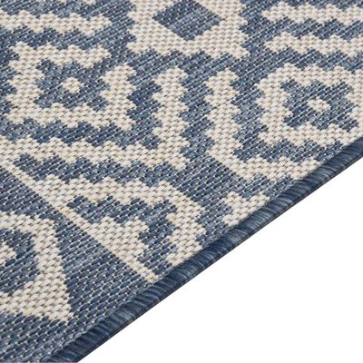 vidaXL Utendørs flatvevd teppe 120x170 cm blå striper