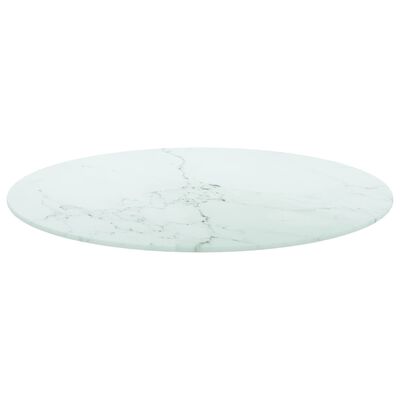 vidaXL Bordplate hvit Ø70x0,8 cm herdet glass med marmor design