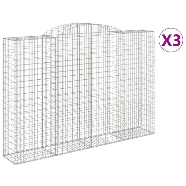 vidaXL Gabionkurver buede 3 stk 300x50x200/220 cm galvanisert jern