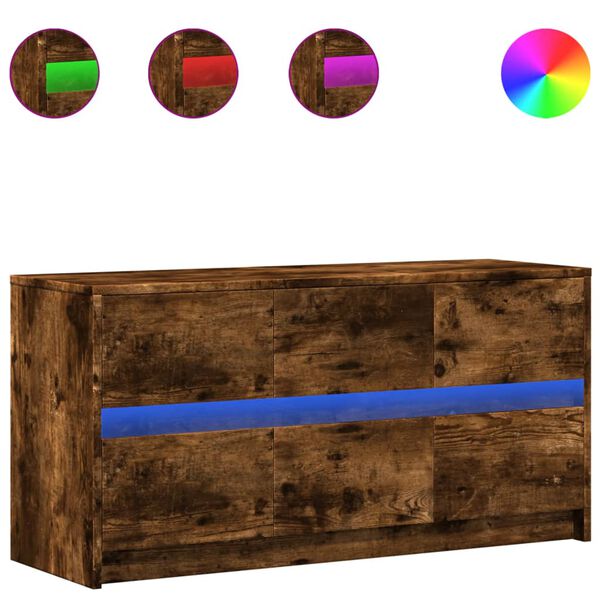 vidaXL TV-benk med LED røkt eik 100x34x50 cm konstruert tre