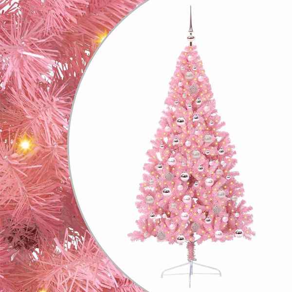 vidaXL Kunstig Forh&aring;ndsopplyst Juletre med 300 LED Rosa 180 cm PVC