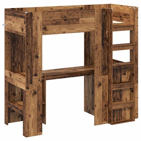 vidaXL Loft seng ramme med skrivebord Gammelt tre 75 x 190 cm