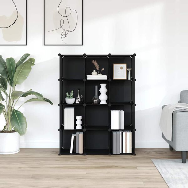 vidaXL Oppbevaringshylle med 12 kuber svart PP