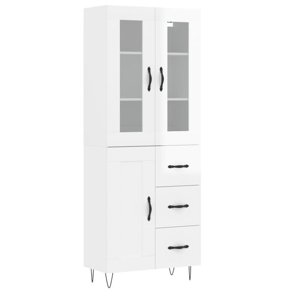 vidaXL Highboard h&oslash;yglans hvit 69,5x34x180 cm konstruert tre