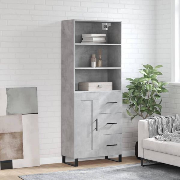vidaXL Highboard betonggr&aring; 69,5x34x180 cm konstruert tre