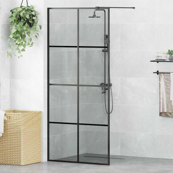vidaXL Walk-in Dusjvegg Svart 90 x 195 cm herdet glass