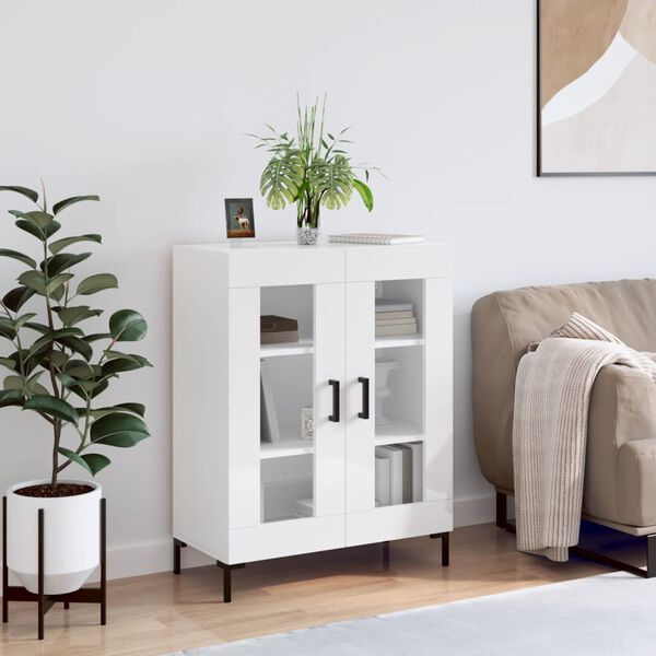 vidaXL Skjenk h&oslash;yglans hvit 69,5x34x90 cm konstruert tre