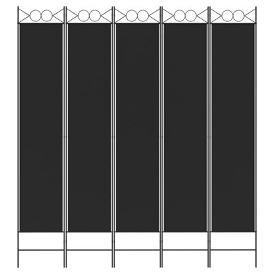 vidaXL Romdeler 5 paneler svart 200x220 cm stoff